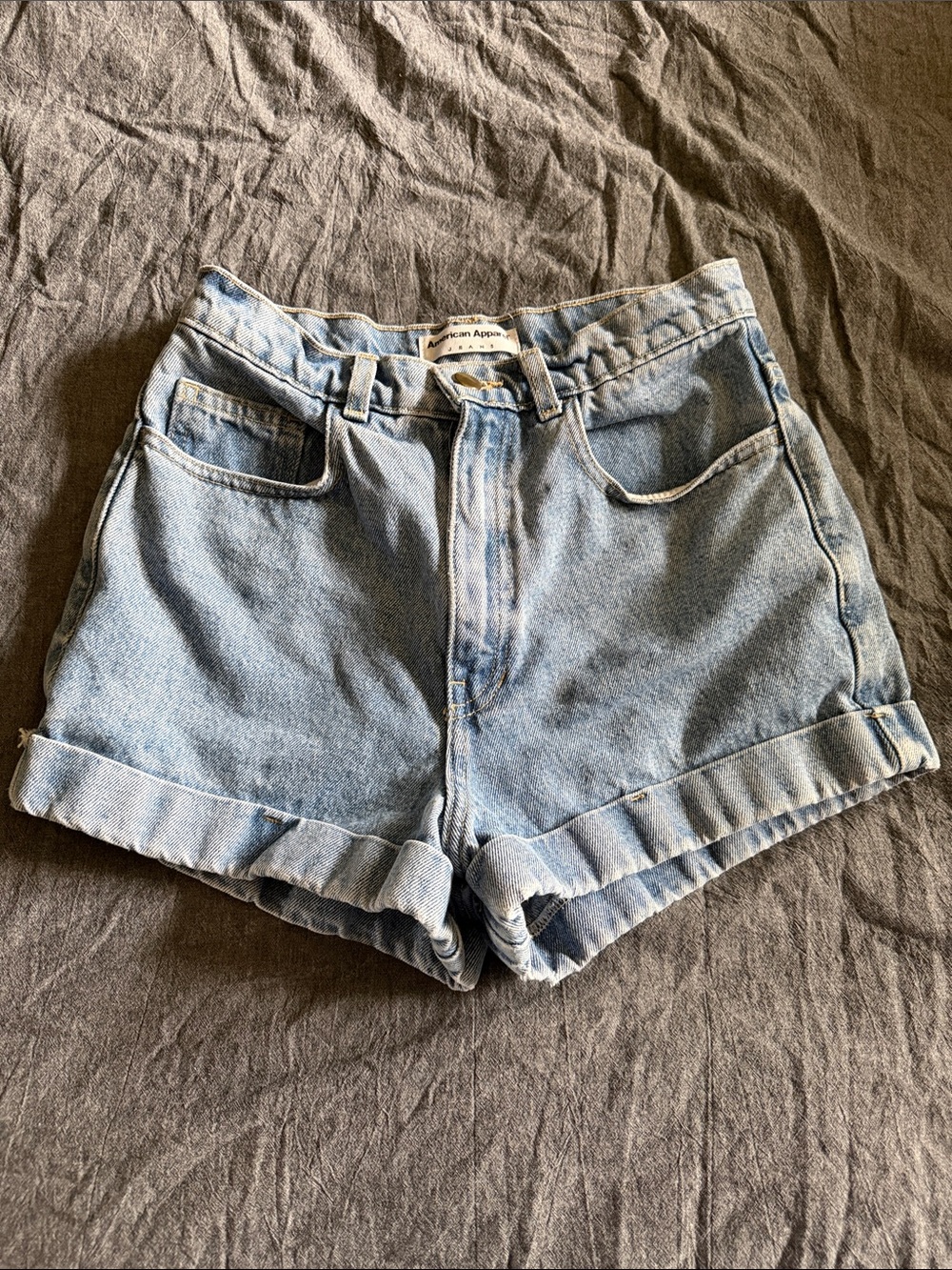 American Apparel Light Blue Rolled-Hem Denim Shorts